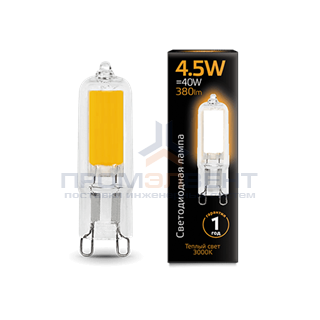 Лампа Gauss G9 AC220-240V 4.5W 380lm 3000K стекло LED 1/10/200