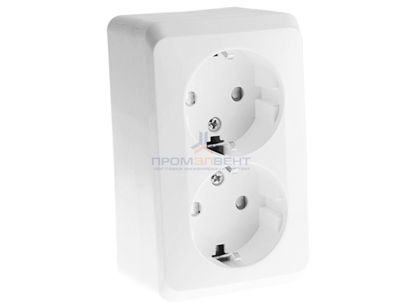 Розетка двойная c/з Этюд белая [уп 16шт]