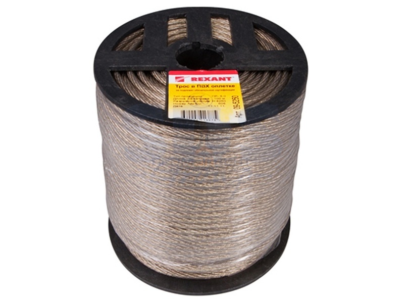 Трос стальной d5.0 мм в ПВХ изоляции, катушка 100 метров