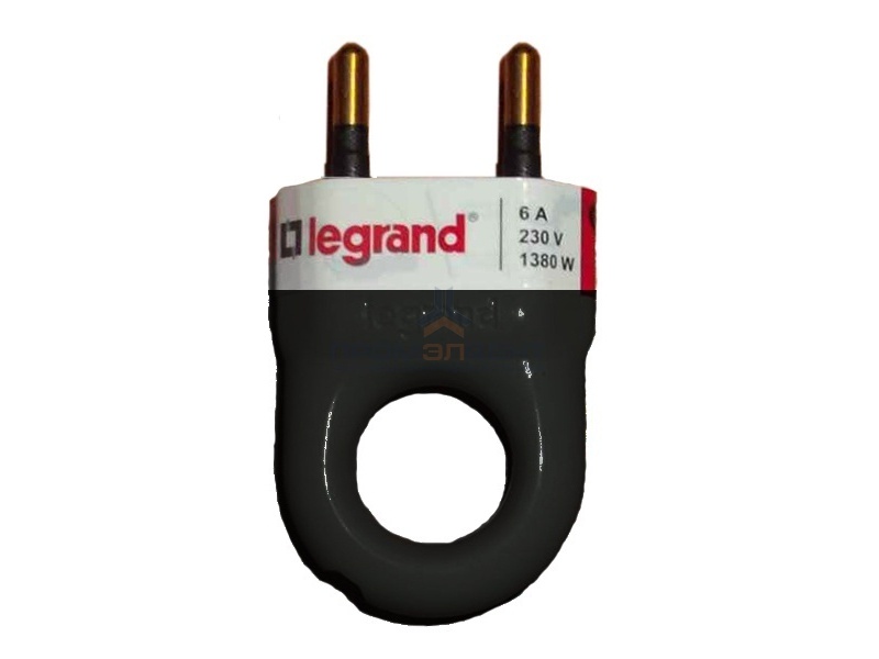 Вилка Legrand без заземления 6А с кольцом черная