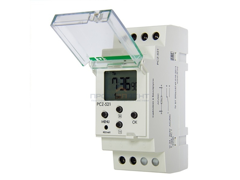 Реле времени программируемое PCZ-521 24 - 264В AC/DC, суточный и недельный циклы, 1NO/NC, 16 А, NFC